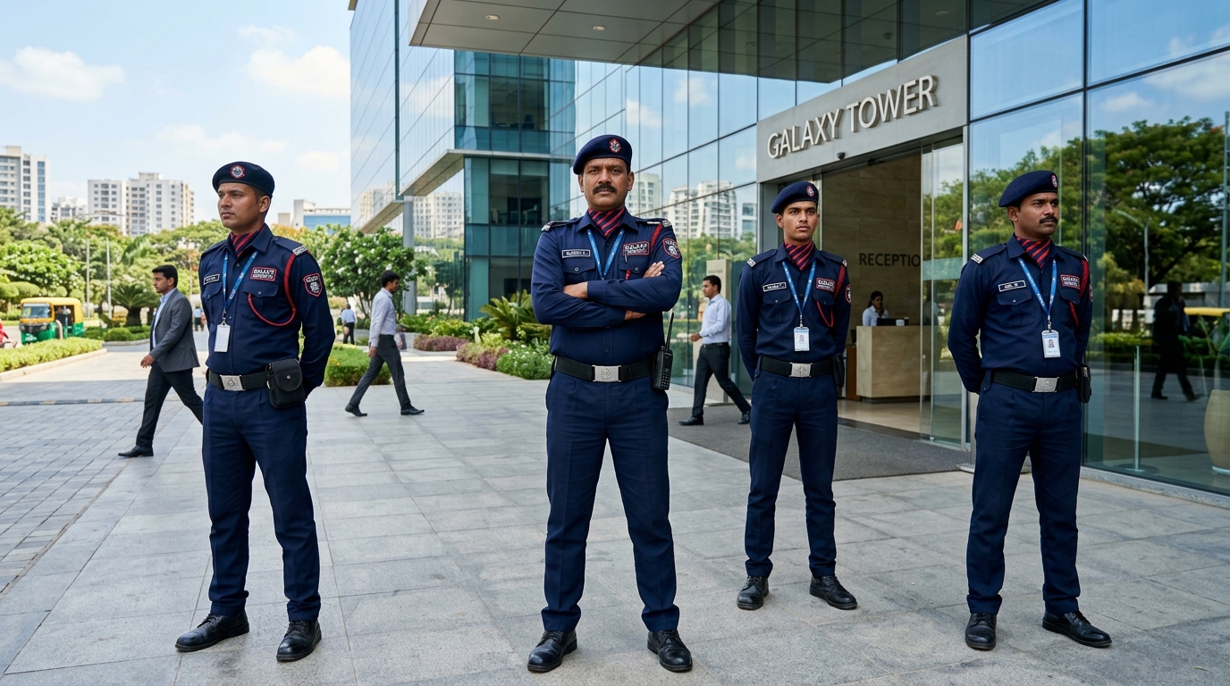 Professional security personnel guarding corporate premises